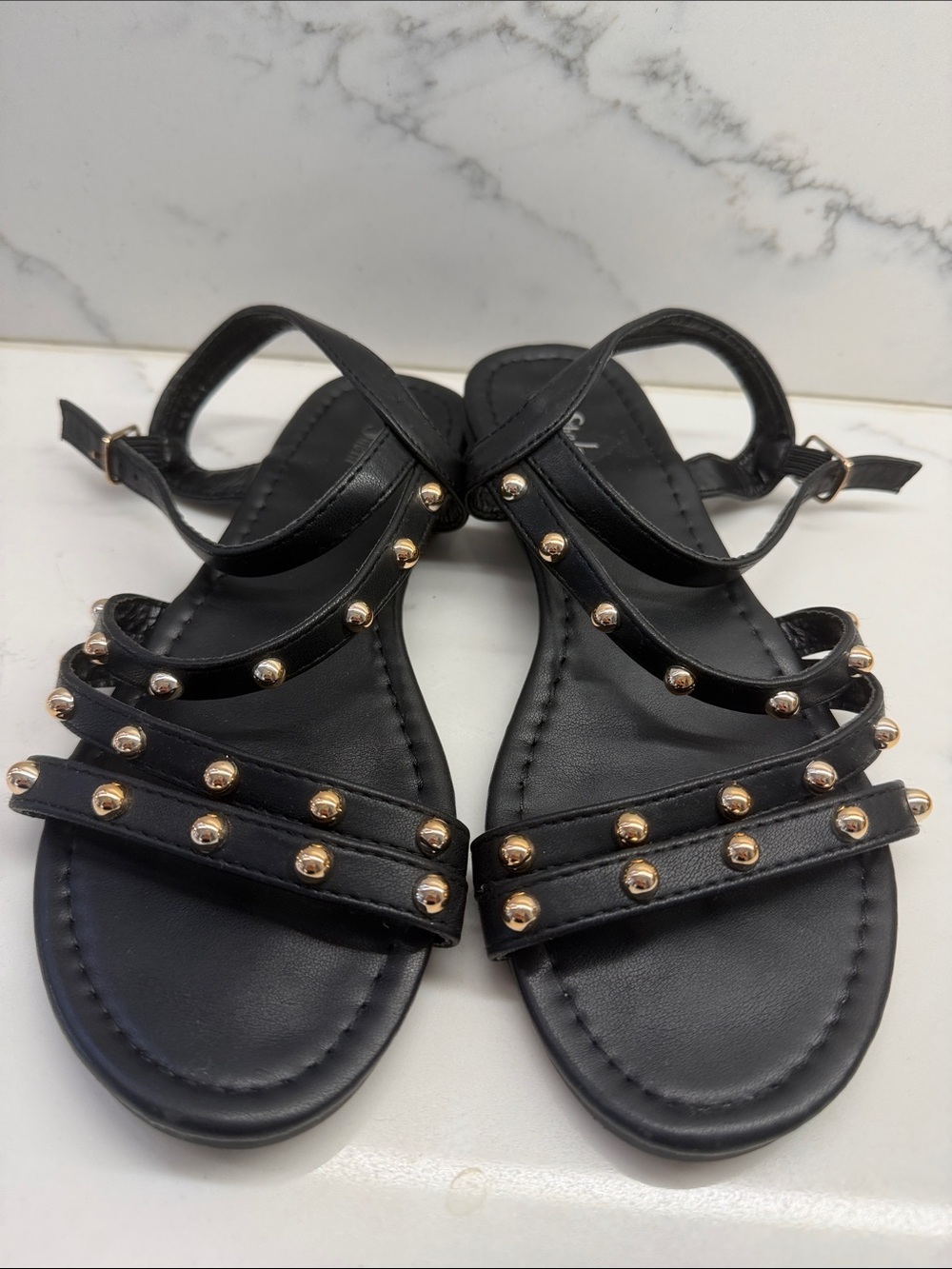 Black Studded Ankle-Strap Women's Sandals
